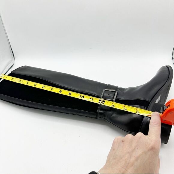 Aquatalia Womens 7.5 Black Leather Stretch Fabric Knee High Riding Boot 6.5 - Picture 10 of 14